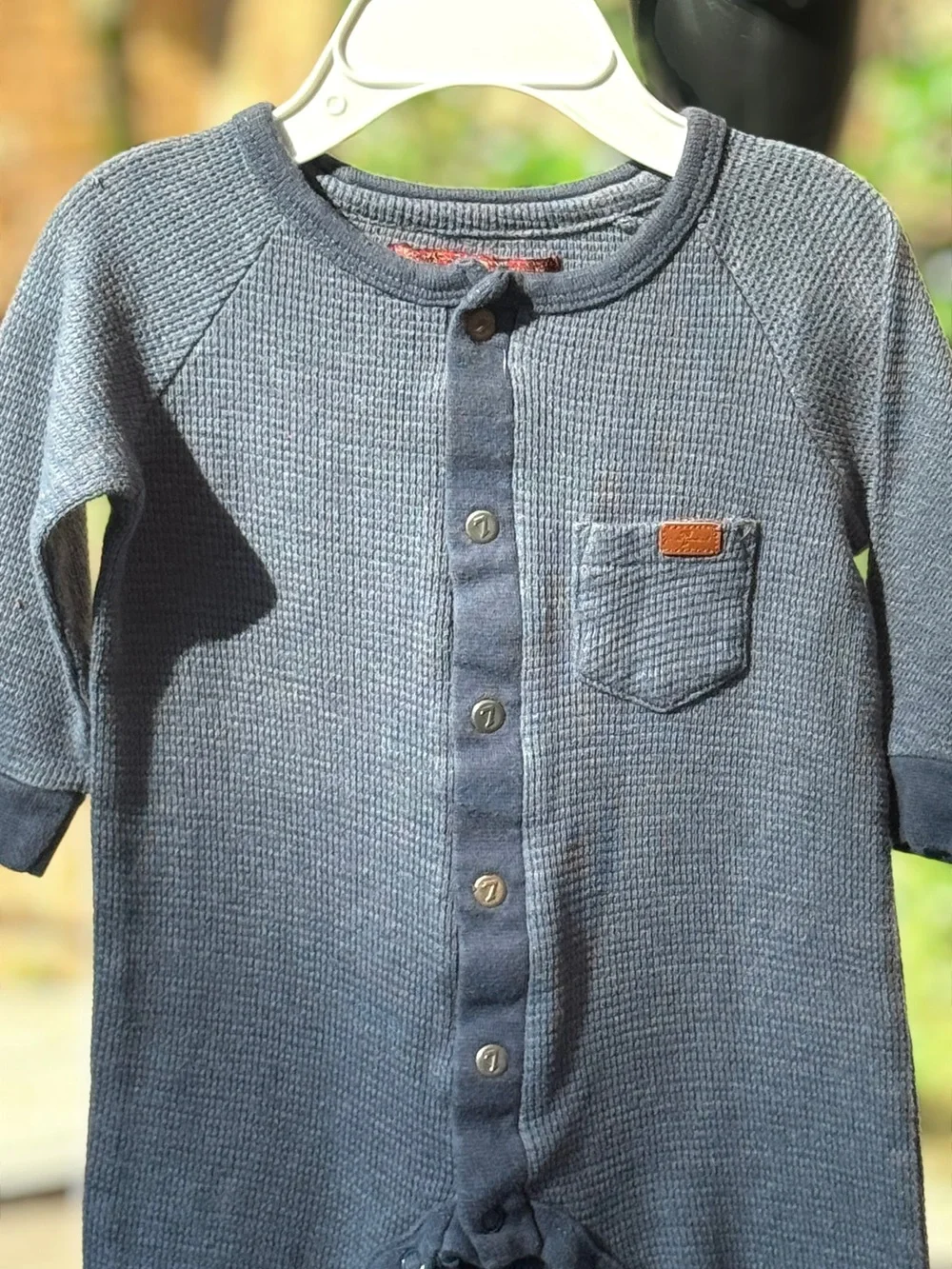 7 For All Mankind Gray Waffle Knit Footed One-Piece Sleep Suit, 6-9M